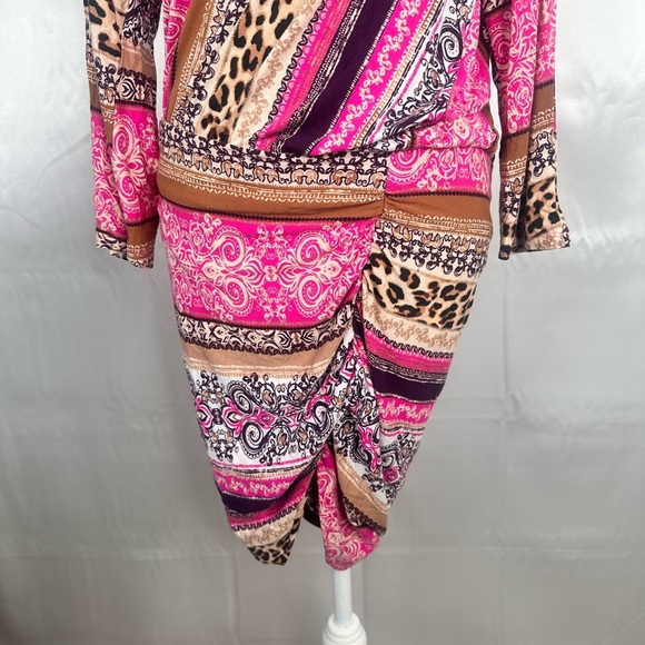 VENUS Pink and Brown Multi Patterned Bodycon Dress  size Large - Picture 3 of 16